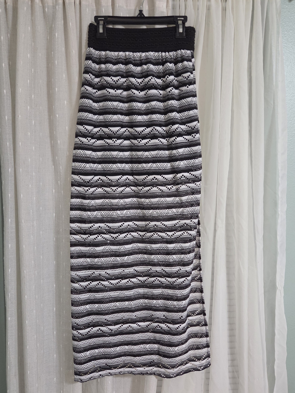 Joe B Black and White Crochet Stripe Maxi Skirt